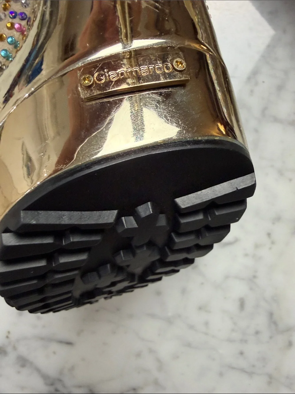 Gianmarco Lorenzi Discoball Gold Swarovski Crystal Platform Stiletto Size 11